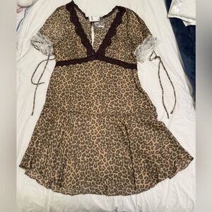 Free People Jos Animal Print Lace Satin Mini Slip Dress
